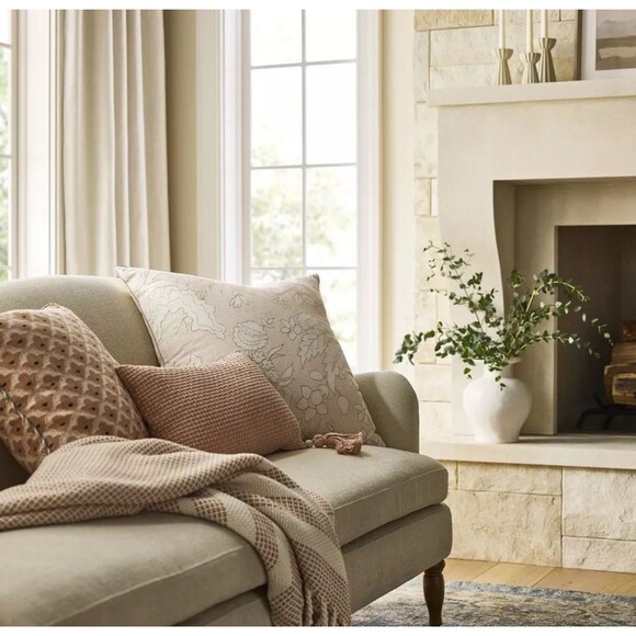 Oversized Square Reverse Embroidered Floral Pillow Orange or Cream - Threshold - Picture 2 of 6